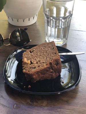 Delicious apple cake (humid inside and crunchy from the outside)  at Veganaki in Athens