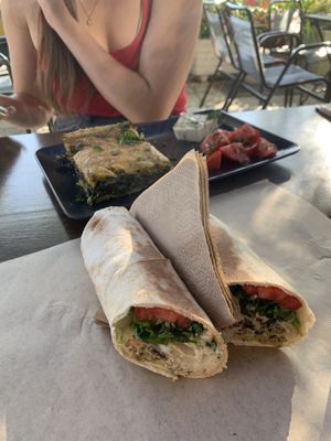 The spinach pie and falafel wrap! at Veganaki in Athens