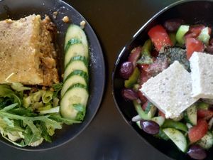 Moussaka and Greek salad♥️💥 at Veganaki in Athens