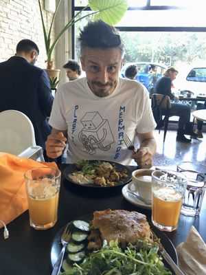 Baked vegan omelette and the very popular mousakka. So tasty. Both worth a try. at Veganaki in Athens