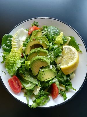 Avocado salad at Veganaki in Athens