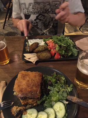 Mussaka and falafel. at Veganaki in Athens