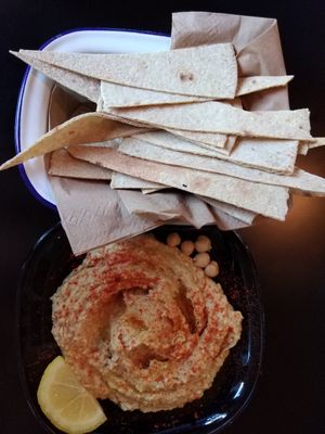 Hummus - a bit too spicy (it comes without the pita) at Veganaki in Athens