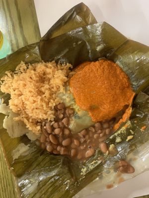 Vegan poblano cheese tamale dinner  at Yvolina's Tamales in Chicago