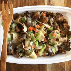 Mushroom stroganoff  at Fred and Ricky's Plant Delicious Foods in Creve Coeur