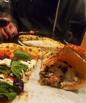 Inside calzone and 1/2 eggplants at La Stella Nera in Berlin