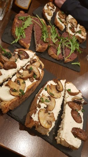 Mushroom bruschetta and olive paté at La Stella Nera in Berlin
