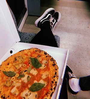 Mix of salame and olive pizza at La Stella Nera in Berlin