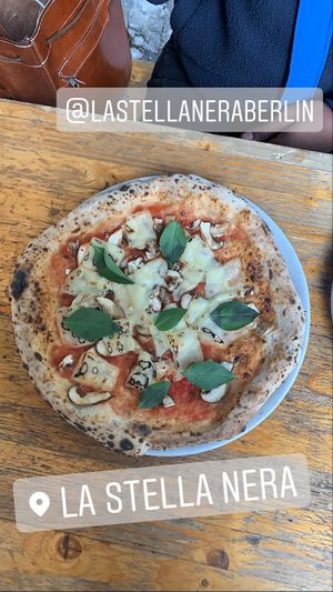 Mushroom and cheese pizza at La Stella Nera in Berlin