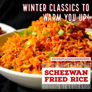 Nothing makes a cold evening (or day) more bearable (and enjoyable) than digging into our hot and hearty Schezwan Fried Rice, from our Indo-Chinese range. Characterised by the bold flavours of garlic and chillies and using our authentic Shezwan sauces tossed with long-grained fried rice and mixed vegetables… This is one dish, sure to delight! at Dosa Plaza in Morningside