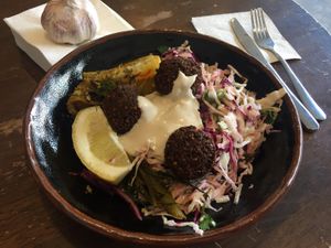 Salad Plate with Falafel: $14 at Very Good Falafel in Brunswick