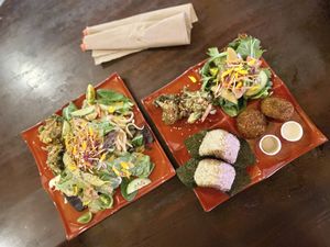 Combo Plate + Udon Salad— so delicious!  at Obon Shokudo in Portland