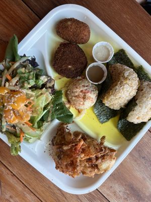 Combo plate- our favorite!  at Obon Shokudo in Portland