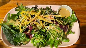 Green salad with a delicious dressing. at Obon Shokudo in Portland