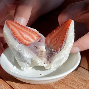 Strawberry and Adzuki Mochi - ok, but not the best  at Obon Shokudo in Portland