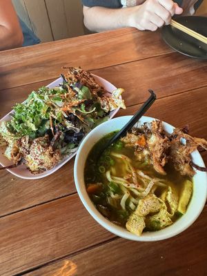 Udon salad & curry udon  at Obon Shokudo in Portland