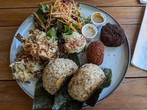 Combo to try a variety. The fritters were the best!! at Obon Shokudo in Portland