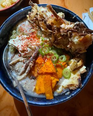 Okayu congee with tofu misosuke 🤤 #Veganuary at Obon Shokudo in Portland