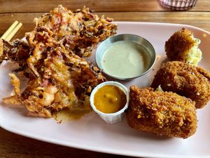 Kakiage and giant tater tots   at Obon Shokudo in Portland
