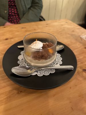 Candy Cap Mushroom Panna Cotta (tastes like maple syrup!)  at Obon Shokudo in Portland