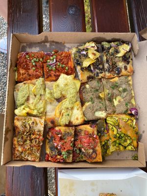 Six different slices at Pizz'arome in Strasbourg