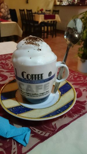cappuccino with soymilk  at Meson Aleman Atlantis in Gran Canaria