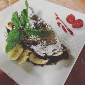 Vegan Crepe with Banana and Chocolate!! Yummy!  at Meson Aleman Atlantis in Gran Canaria