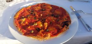 Stuffed focaccia (vegan version with almond cheese) at Mater Terrae in Rome