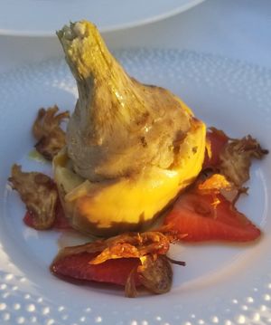 Artichoke with strawberry at Mater Terrae in Rome