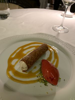 Vegan version of traditional Italian dessert cannoli  at Mater Terrae in Rome