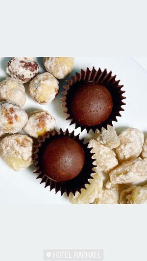 Homemade chocolate and candies nuts at Mater Terrae in Rome