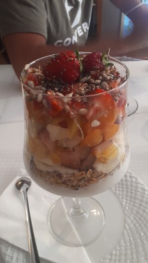 soy yogurt with fruit and muesli at Veganeats Caffe in Lisbon