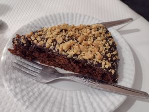 Delicious chocolate and peanut house dessert at Veganeats Caffe in Lisbon