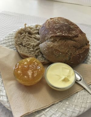 Apricot jam + bread  at Veganeats Caffe in Lisbon