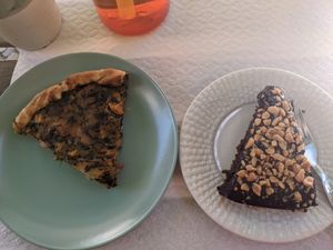 Vegetable quiche and chocolate peanut cake at Veganeats Caffe in Lisbon
