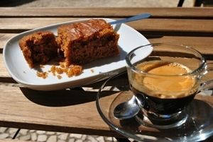 Sweet potato cinammon cake with organic espresso   at Veganeats Caffe in Lisbon