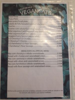 menu page 2 at Veganeats Caffe in Lisbon