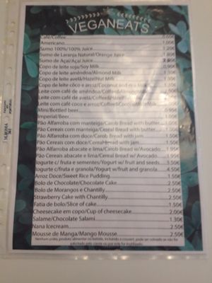 menu page 1 at Veganeats Caffe in Lisbon