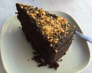 super yummy veg chocolate cake with peanuts  at Veganeats Caffe in Lisbon