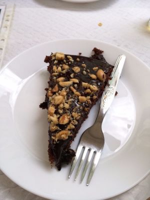 Peanut chocolate cake. at Veganeats Caffe in Lisbon