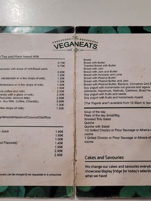 Menü englisch at Veganeats Caffe in Lisbon