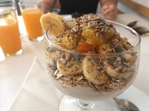 Soy Joghurt with fresh fruits and muesli  at Veganeats Caffe in Lisbon