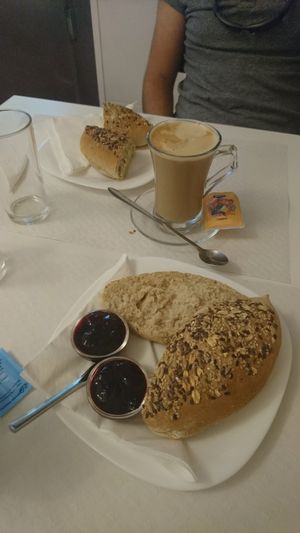 bread with coffe at Veganeats Caffe in Lisbon