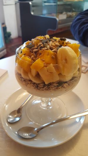 Soya yogurt with fruit and muesli at Veganeats Caffe in Lisbon