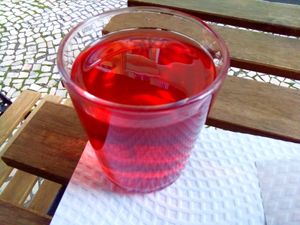 Strawberry tea at Veganeats Caffe in Lisbon