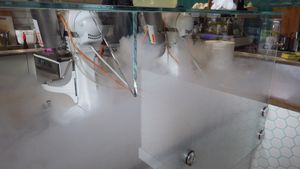 Liquid nitrogen process at N'Ice Cream Factory in Warsaw