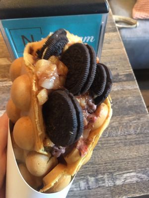 oreo and applesauce bubble waffle  at N'Ice Cream Factory in Warsaw