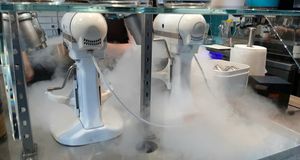 Liquid nitrogen ice cream making at N'Ice Cream Factory in Warsaw