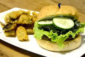 Samurai burger with crispy nori chips at Agico Vegetarian Cafe - Missouri St in Metro Manila