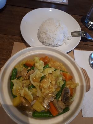 Vegetable curry + 1 plain rice at Agico Vegetarian Cafe - Missouri St in Metro Manila